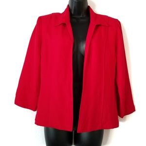 Vtg Jessica Howard red linen blend open front blazer 3/4 sleeve